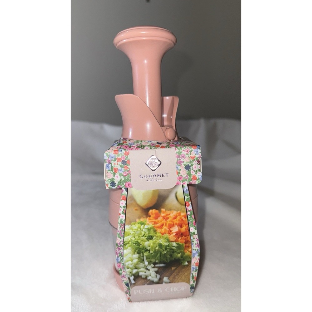 Gourmet Kitchen Hand Food Chopper Pink Rotating And Locking Container